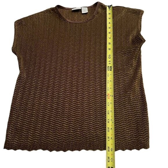 VINTAGE KIM ROGERS Golden Brown Short Sleeve Textured Blouse Size MP - Picture 5 of 7